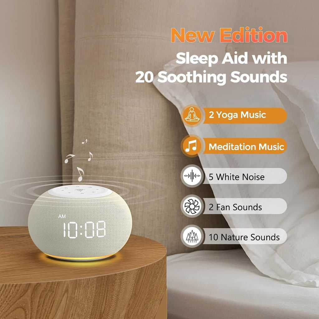 Reacher Auto-Dimmable Alarm Clock White Noise Machine with Night Light, 20 Soothing Sounds, Sleep Timer, Fabric LED Display, Precise…