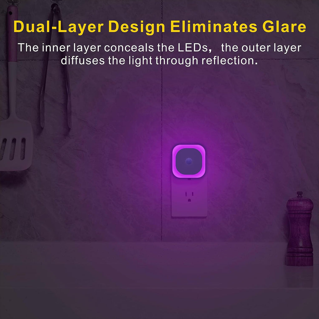 Yunlex 2 Pack Plug in Night Light with Motion Sensor & Dusk to Dawn Sensor, 3 Sensor Modes, Purple Lights Plug into Wall, Dimmable Calming…