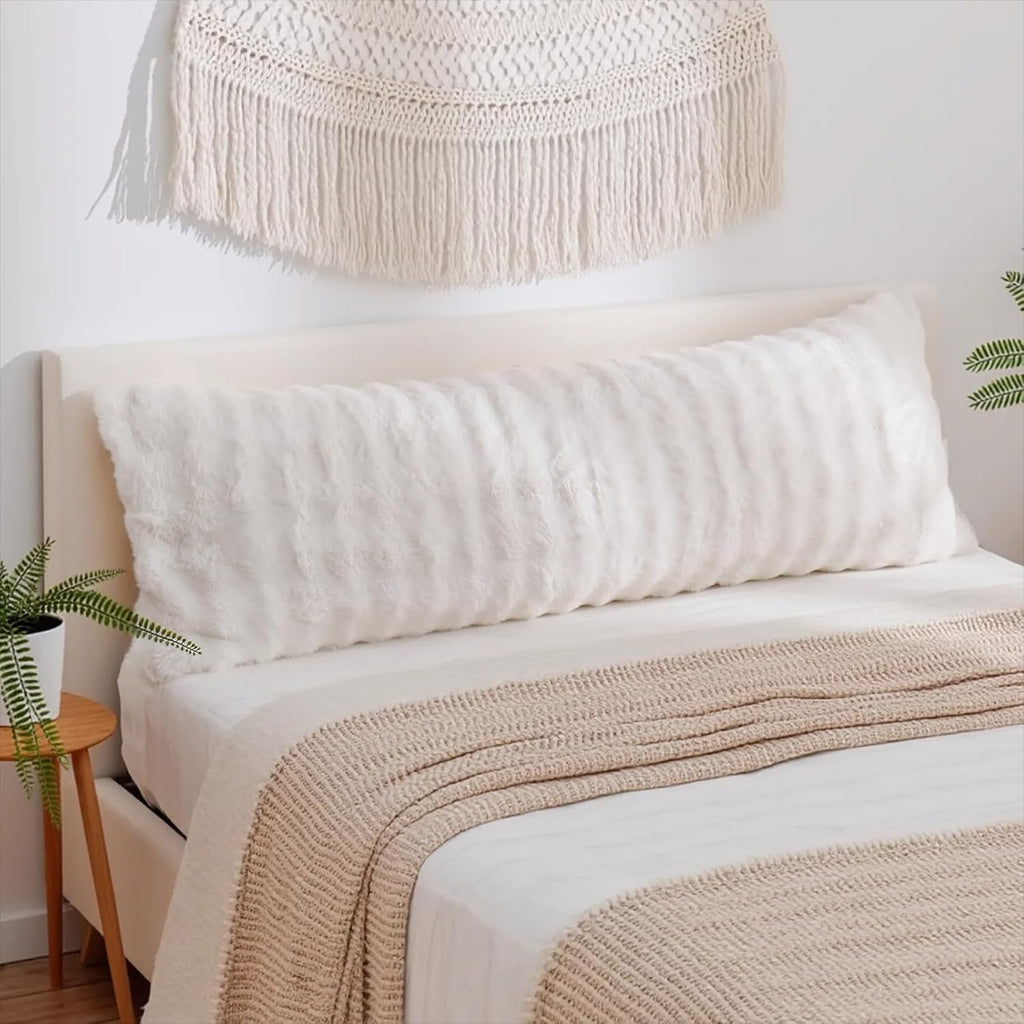 Chumerry Faux Fur Body Pillow Cover, Super Soft Fuzzy Plush Bedding Pillow Long Pillowcases 1 Pieces, Chic Striped Plaid Geometry Decorativ…