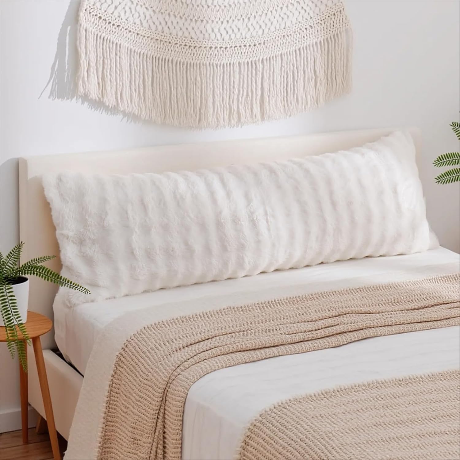 Chumerry Faux Fur Body Pillow Cover, Super Soft Fuzzy Plush Bedding Pillow Long Pillowcases 1 Pieces, Chic Striped Plaid Geometry Decorativ…