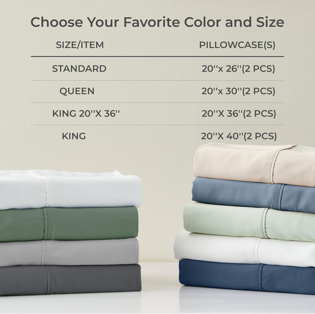 GOKOTTA Envelope Pillow Cases King Size 2 Pack, 100% Rayon Made from Bamboo Cooling Pillowcases Soft and Silky for Hair and Face (20"*40")