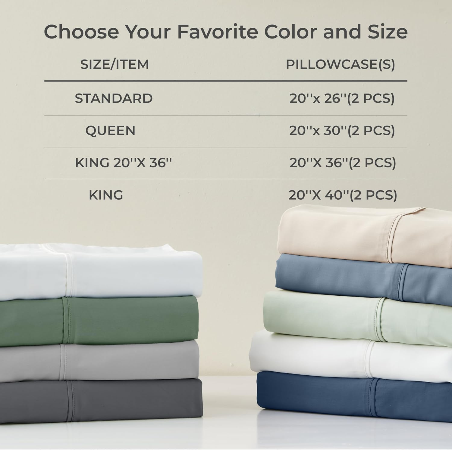 GOKOTTA Envelope Pillow Cases King Size 2 Pack, 100% Rayon Made from Bamboo Cooling Pillowcases Soft and Silky for Hair and Face (20"*40")