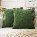 Miulee Pack of 2 Euro Sham Pillow Covers 26x26 Inch Moss Green Farmhouse Decorative Throw Pillow Covers with Stitched Edge Soft Chenille Pi…
