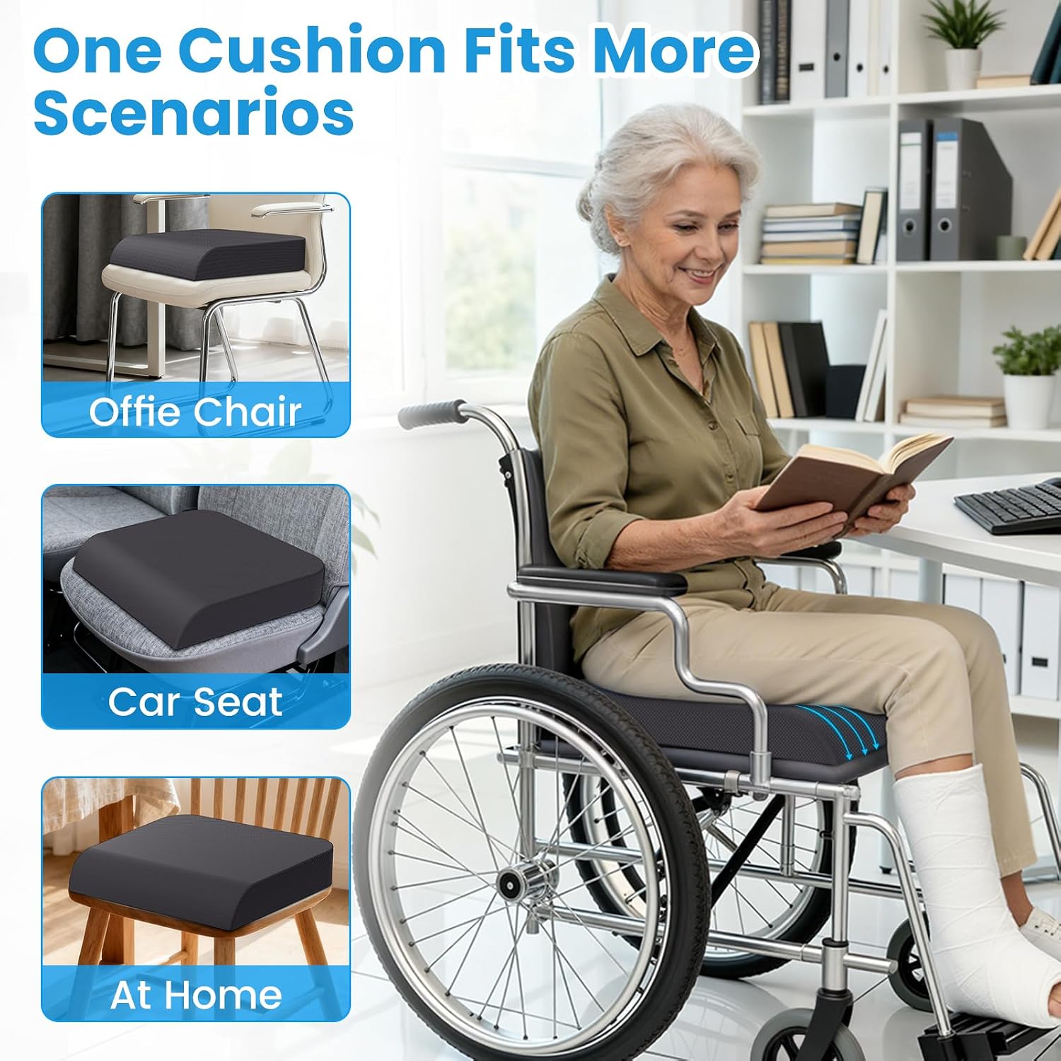 Wheelchair Seat Cushion - Cooling Gel & Memory Foam Office Chair Cushion with Non-Slip Bottom & Washable Cover, Ergonomic Car Seat Pillow…