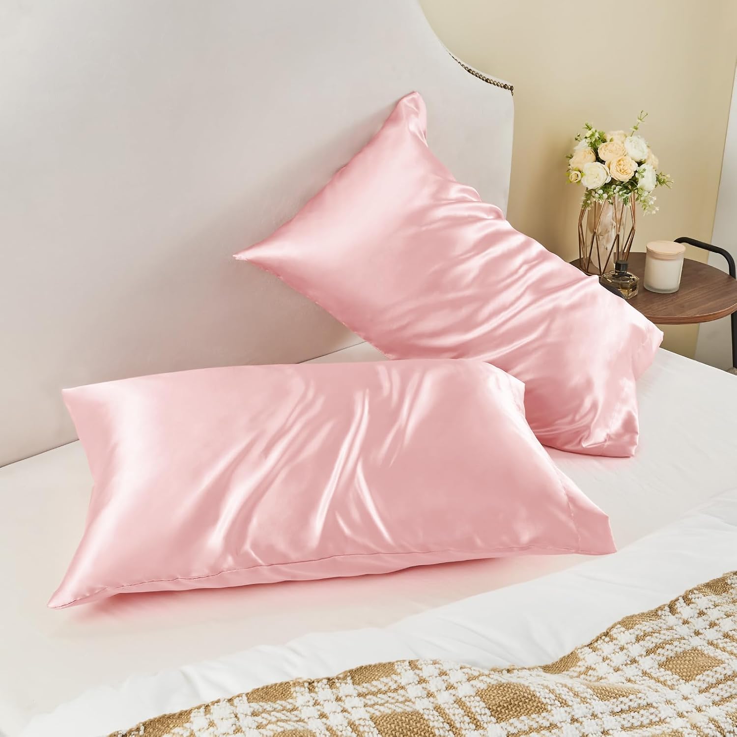Bedelite Satin Pillowcase for Hair and Skin, Super Soft and Cooling Similar to Silk Pillow Cases 2 Pack with Envelope Closure, Gift for Wom…