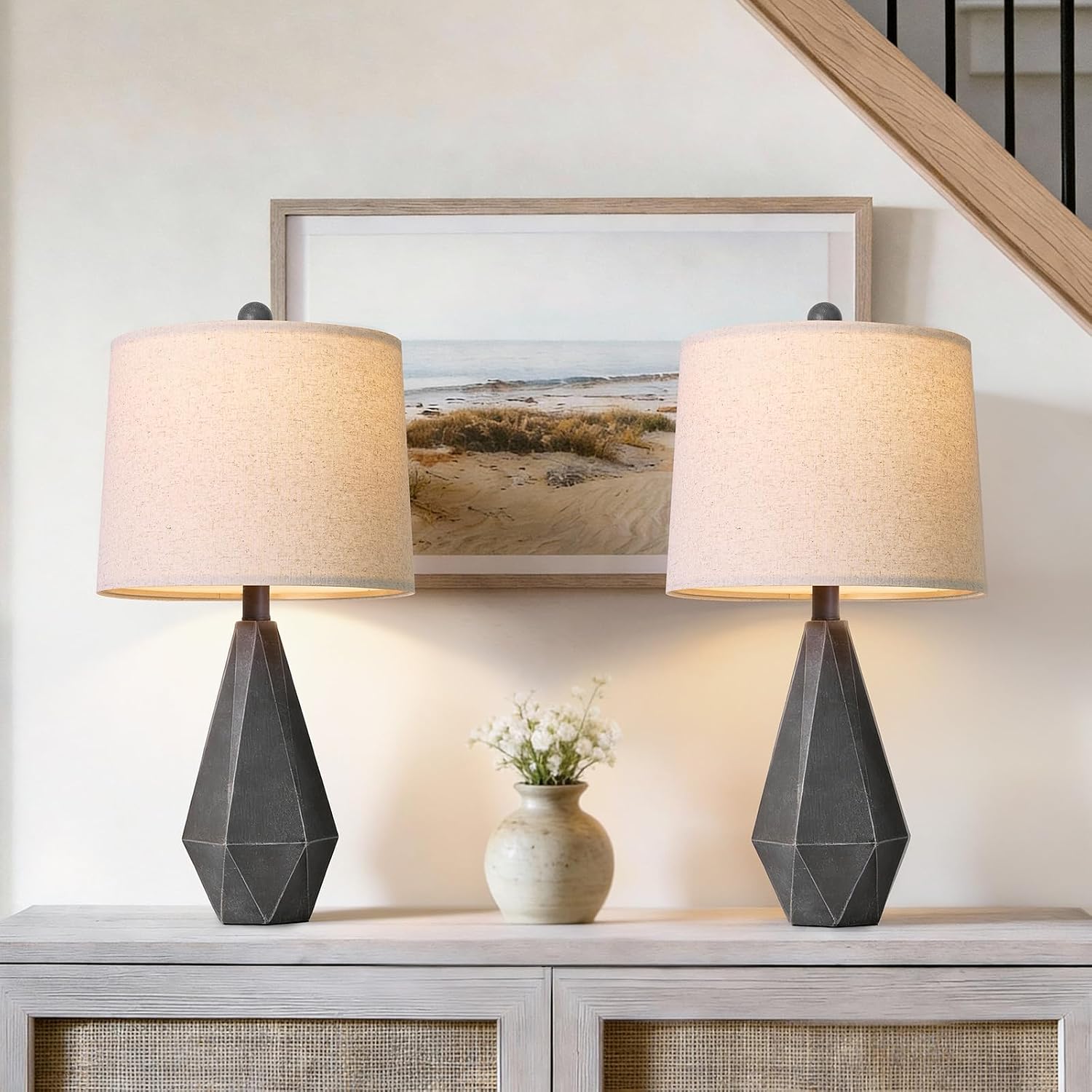 PoKat 23.5'' Farmhouse Table Lamps Set of 2, Rustic Nightstand Lamps for Bedroom, Classic Bedside Lamps for Living Room Office Sideboard…