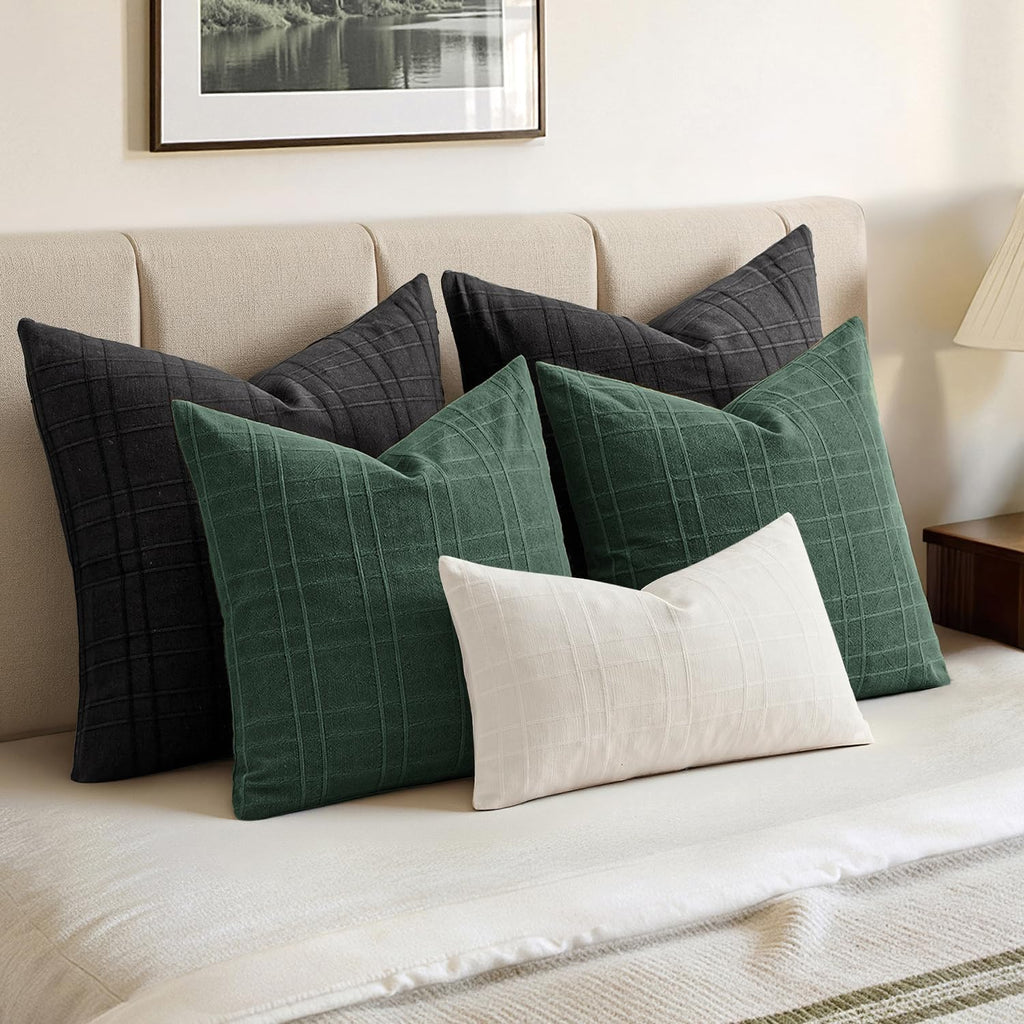 Miulee Decorative Linen Check Euro Shams Throw Pillow Covers Neutral Farmhouse Vintage Spring Pillow Covers 24x24 Set of 2 Boho Modern Home…