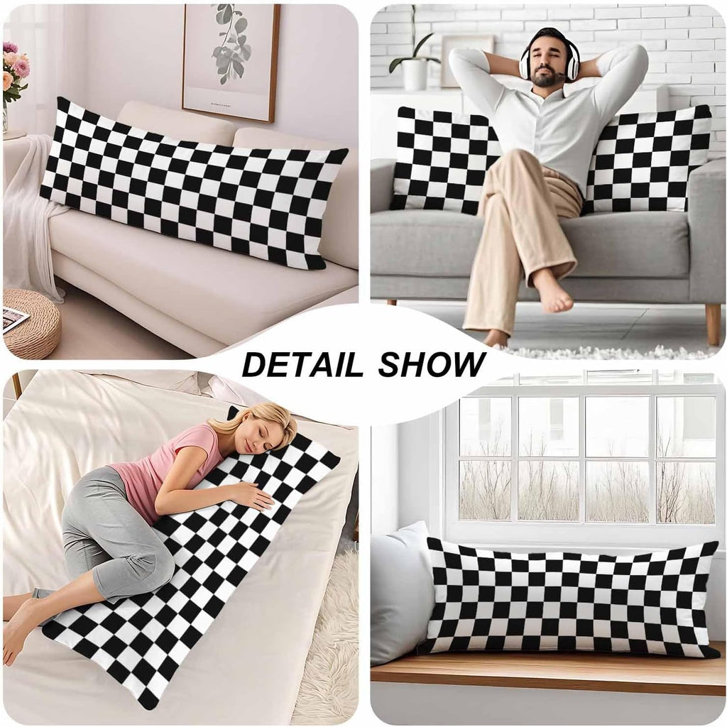 Checkerboard Rectangle Body Pillow Covers Checkered Black White 20"X54" Couch Body Pillow Pillowcase Decorative Home Body Pillows Bed…