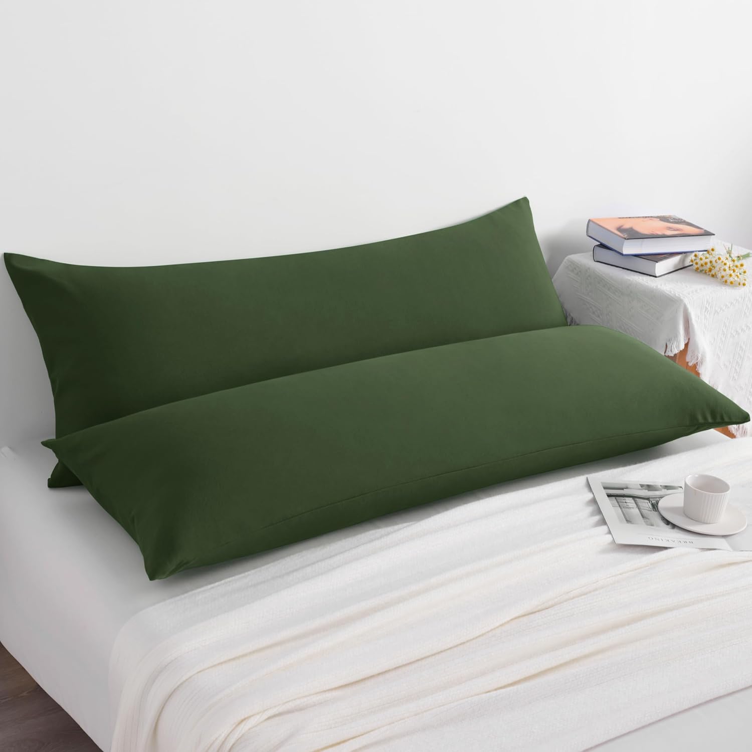 Ntbay Body Pillow Cases Set of 2, 2 Pack Brushed Microfiber 20x54 Pillow Cases, Soft, Wrinkle, Fade, Stain Resistant Olive Green Pillow Cas…
