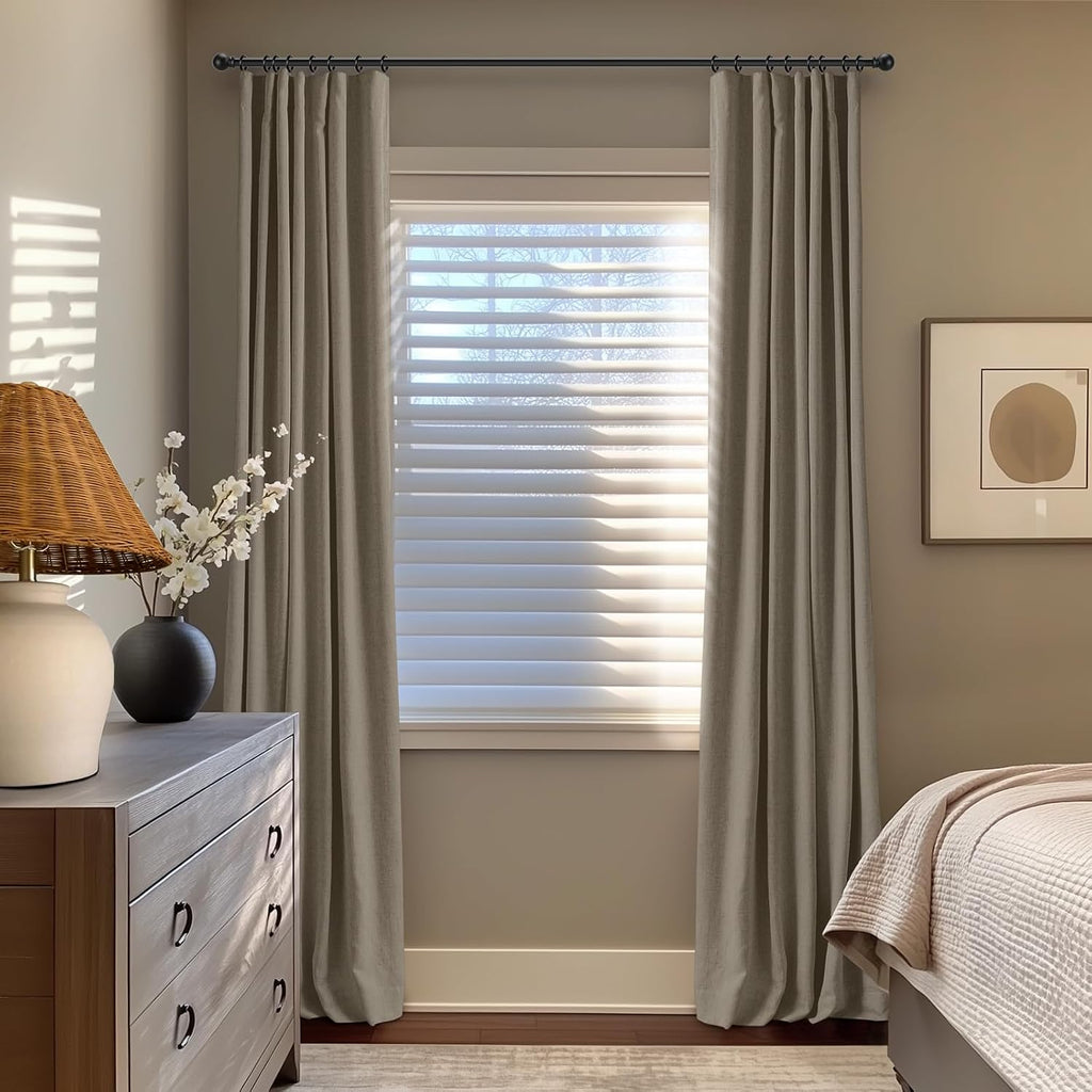INOVADAY 100% Blackout Curtains for Bedroom, Black Out Curtains 84 Inch Long, Clip Rings Linen Blackout Drapes, Thermal Insulated Room…