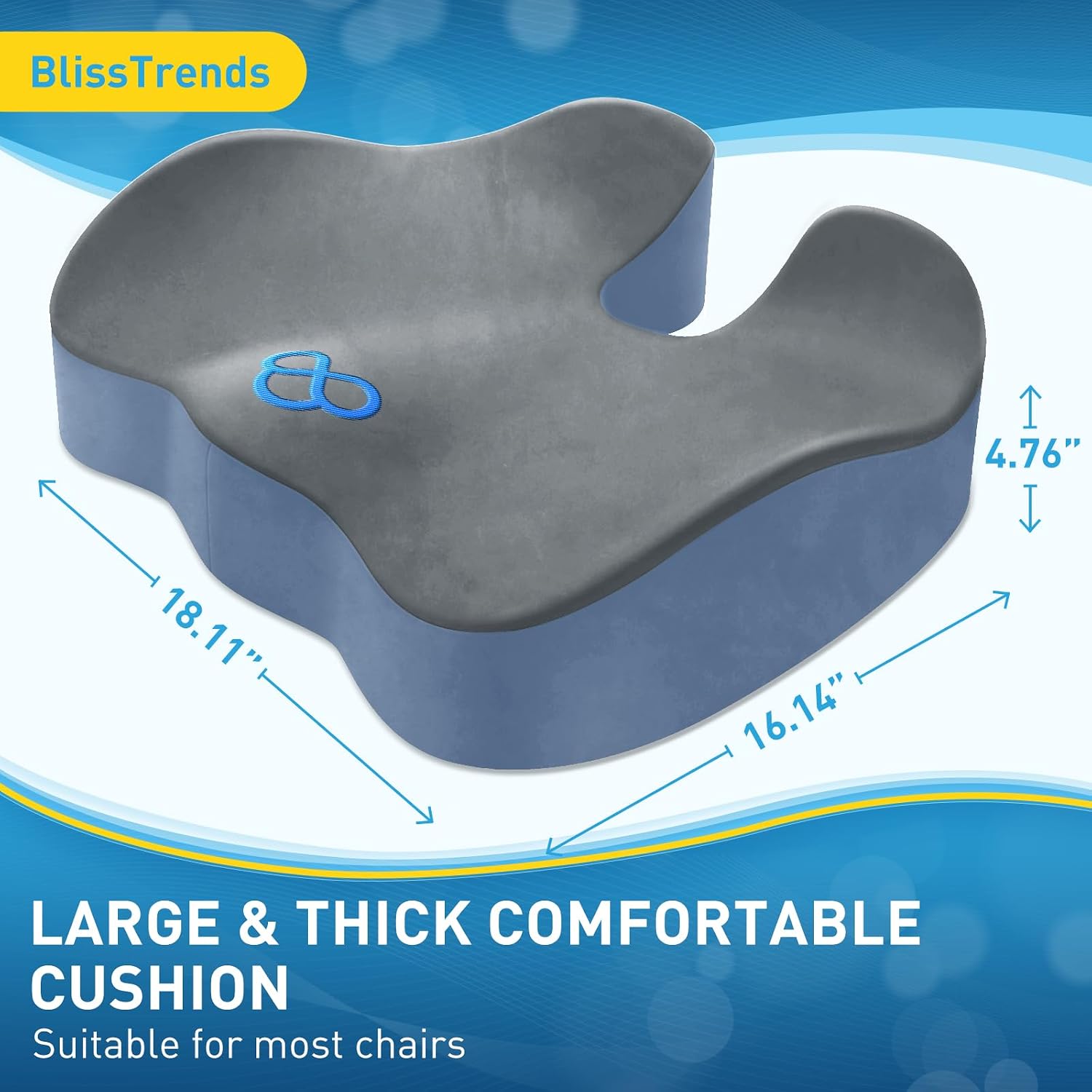 BlissTrends Seat Cushion, Thick Memory Foam Cushions for Office Chair, Car Seat, Airplane, Relieving Pressure Tailbone Sciatica Back Pain fo…