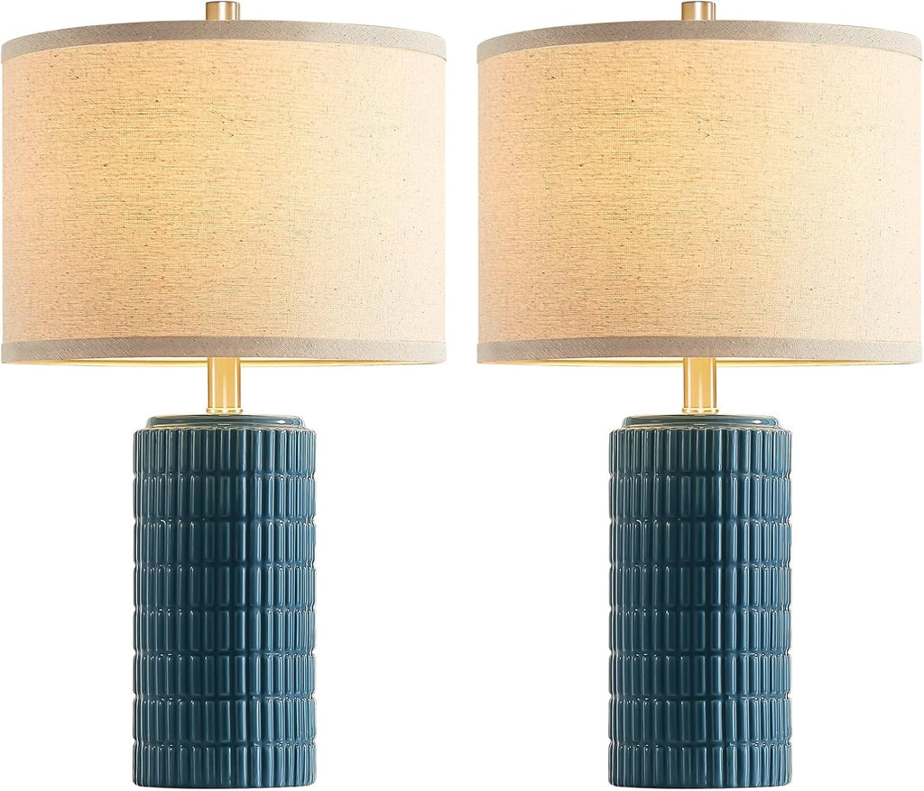 AIEAMPDO 23'' Set of 2 Farmhouse Ceramic Table Lamps for Living Room, Rustic Nightstand Lamp for Bedroom, Office, Dorm, Hallway, 2 LED…