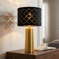 24" Modern Table Lamp for Living Room Bedroom, Gold Nightstand Resin Lamp with Black Grid Shade