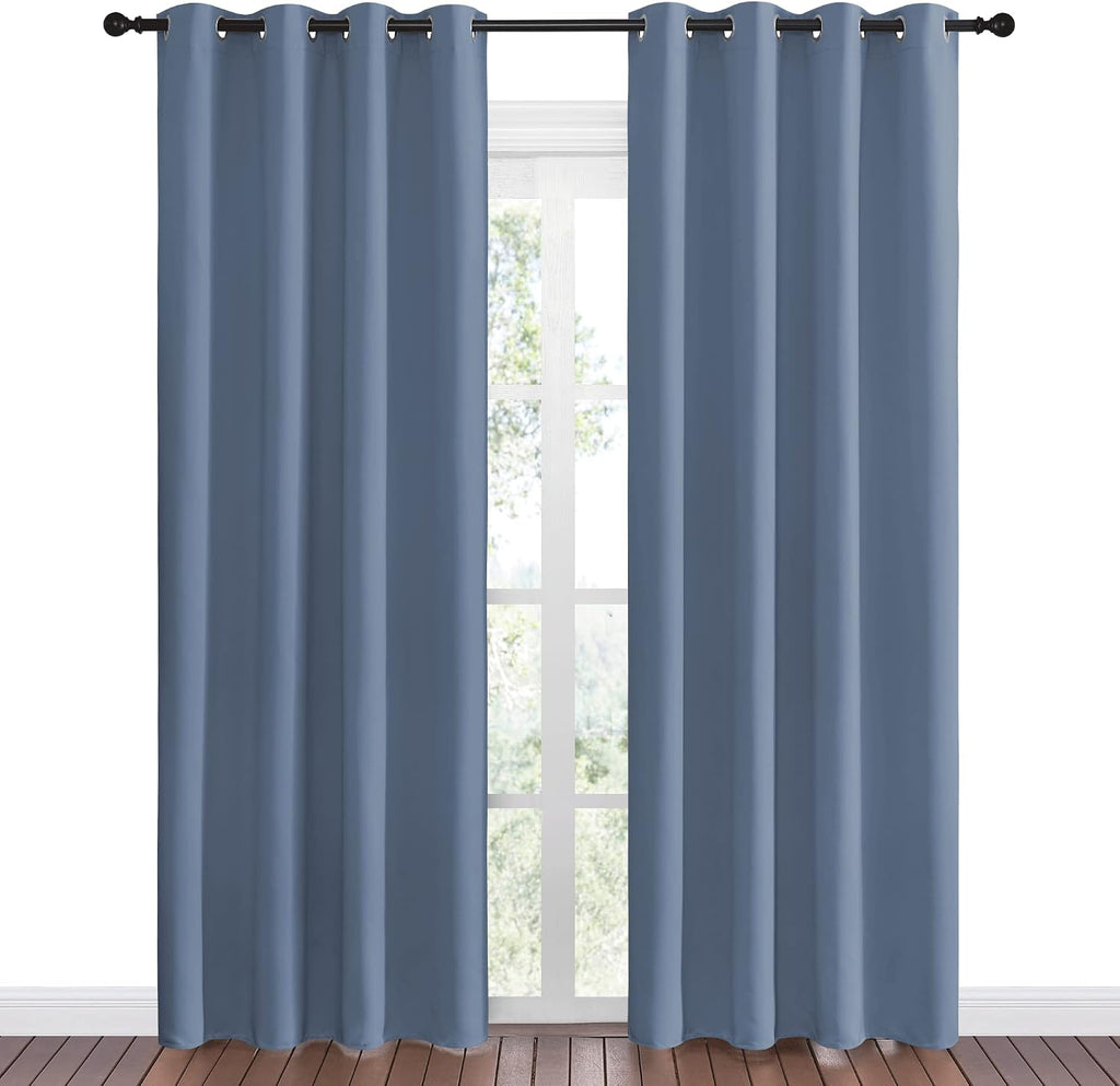 Nicetown Stone Blue Room Darkening Curtain Panels 86" Length for Bedroom Living Room, Thermal Insulated Blackout Draperies for Home Decorat…