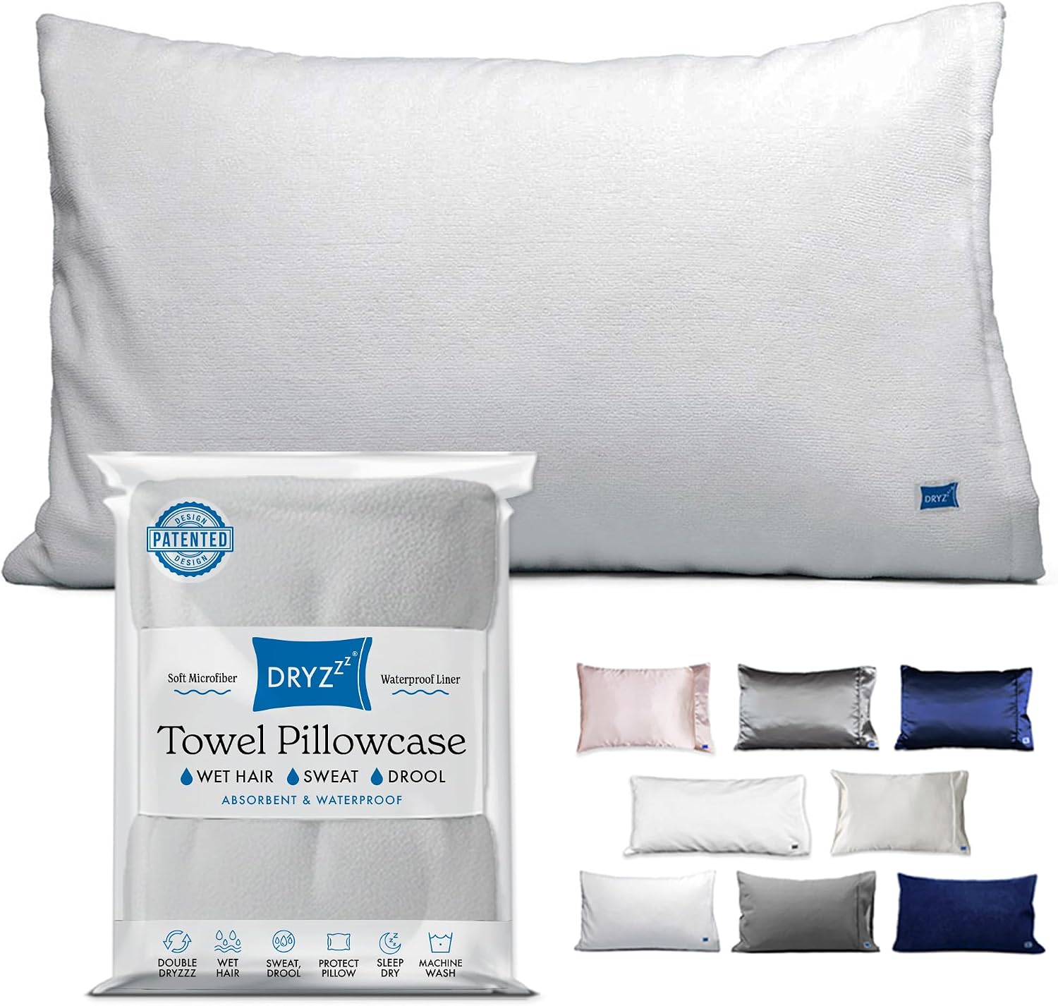 DryZzz Waterproof Pillow Covers | Double Sided Towel Pillowcase for Wet & Dry Hair | Waterproof Pillow Protector Cooling Case 29"x19" White…