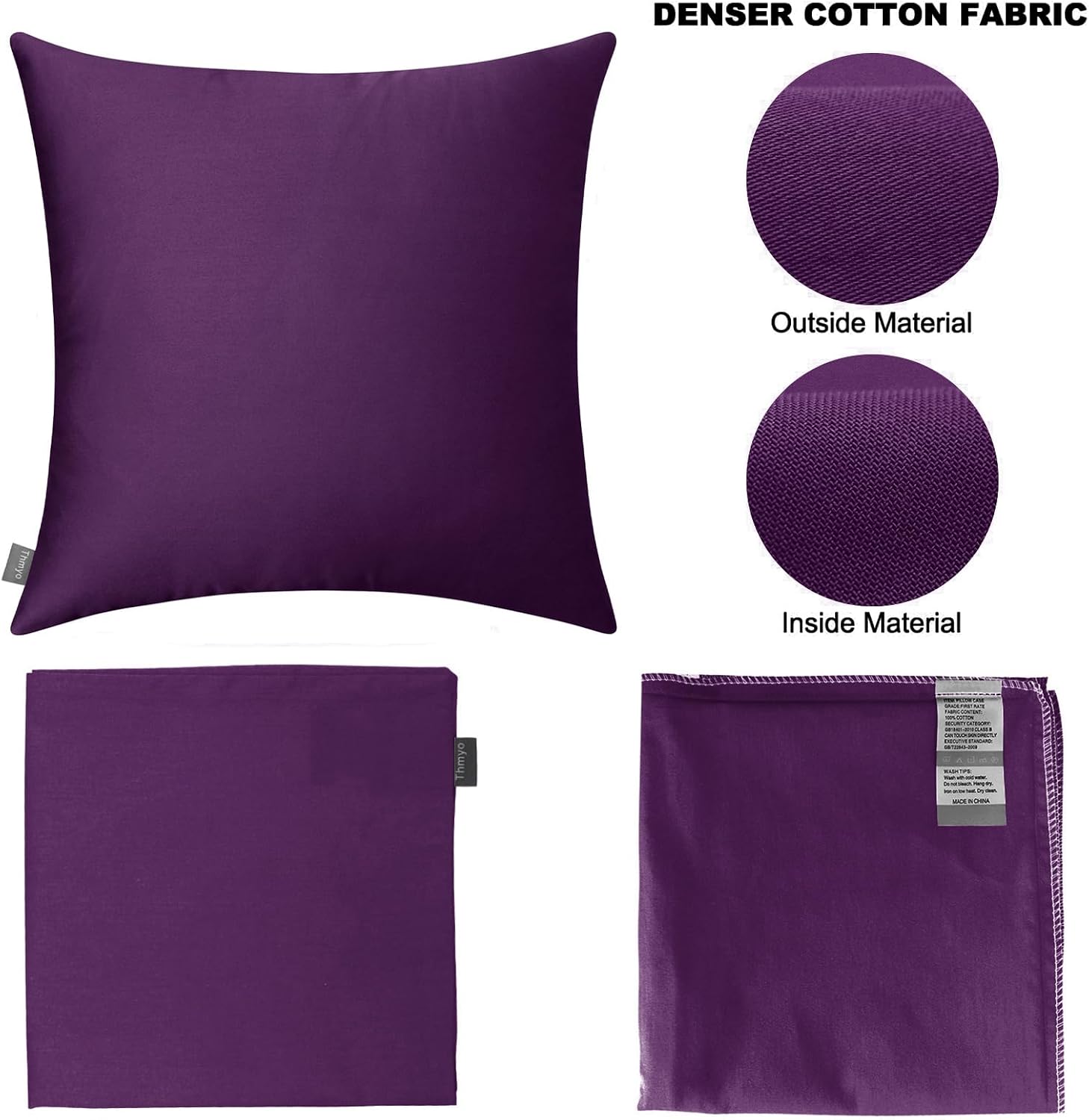Thmyo 4-Pack 100% Cotton Comfortable Solid Decorative Throw Pillow Case, Thmyo Square Cushion Cover Pillowcase Sublimation Blank Pillow Cove…