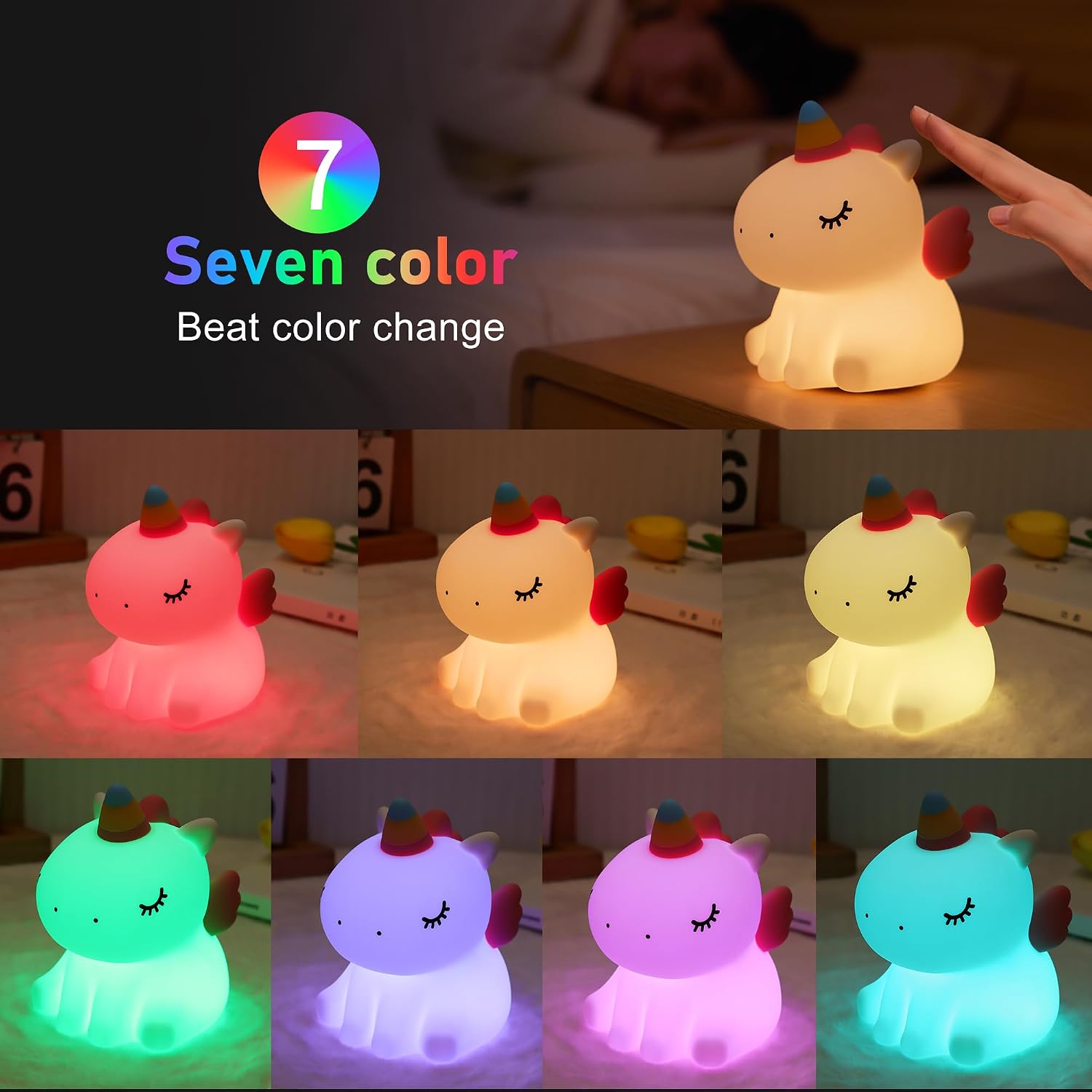 Unicorn Night Light for Kids, Silicone Baby Nursery Night Light Dimmable LED Unicorns Lamp Rechargeable Bedside Lamp Nightlight Unicorn…