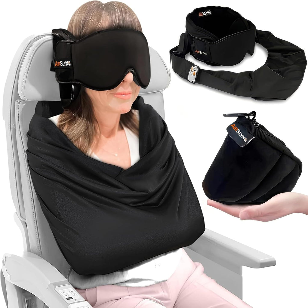 3-in-1 Airplane Sleep Support System - Integrated Plane Sleeping Accessories with Memory Foam Long Haul Flight Pillow, Adjustable Travel…