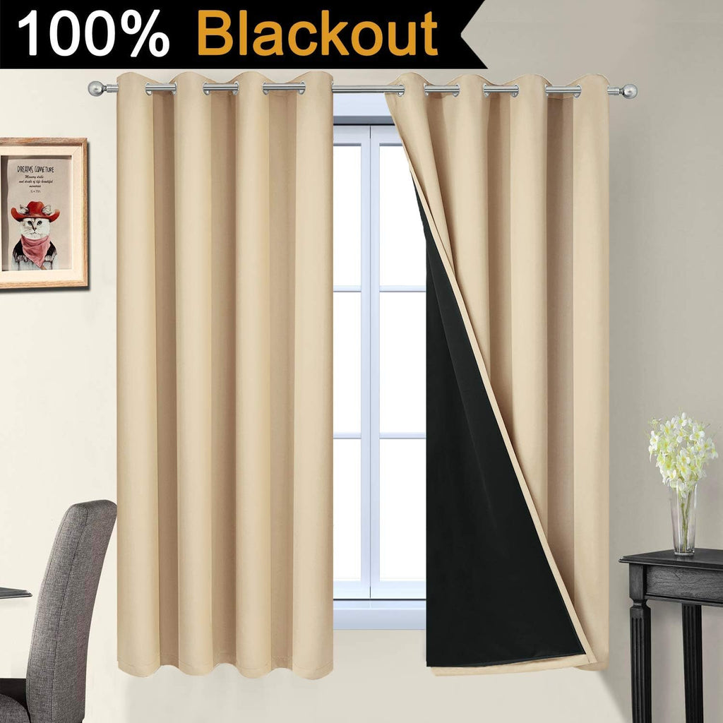 Yakamok Home Decor Thermal Insulated Full Blackout Drapes, 2-Layer Lined 100% Blackout Curtains with Black Liners, Energy Efficiency Window…