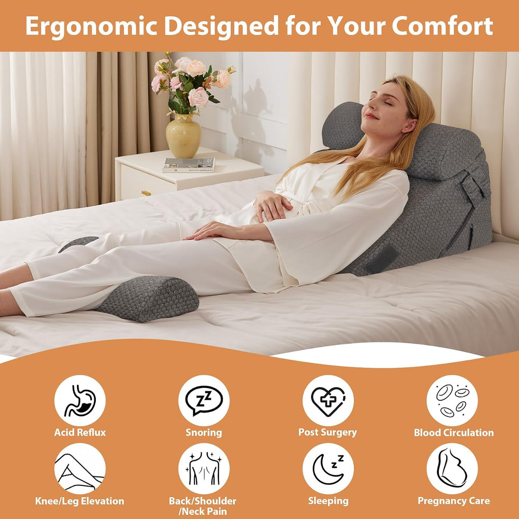 EnjoyaBetterLifeFromHere BIEEZZK 4PCS Wedge Pillow Set for After Surgery, Back Pillow for Bed Sitting up, 9&12inch Adjustable Memory Foam B…