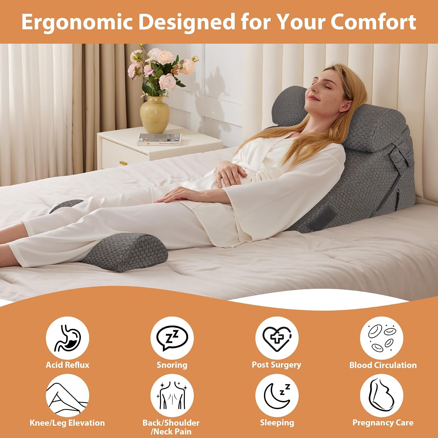EnjoyaBetterLifeFromHere BIEEZZK 4PCS Wedge Pillow Set for After Surgery, Back Pillow for Bed Sitting up, 9&12inch Adjustable Memory Foam B…