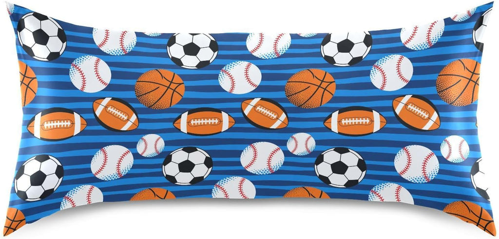 Soccer Balls Blue Pillow Covers Silk Pillowcase for Hair and Skin with Envelope Closure Satin Pillowcase King Size Pillow Case for…
