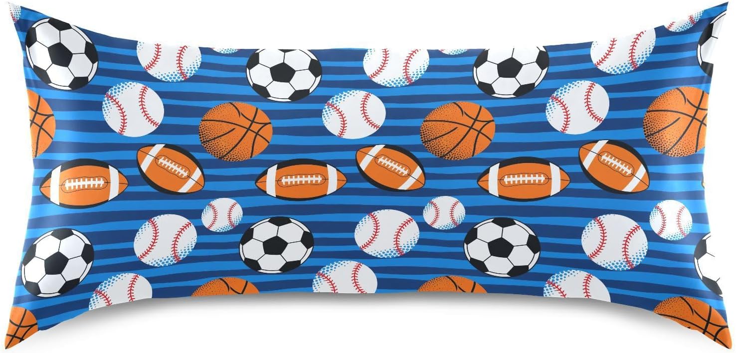 Soccer Balls Blue Pillow Covers Silk Pillowcase for Hair and Skin with Envelope Closure Satin Pillowcase King Size Pillow Case for…