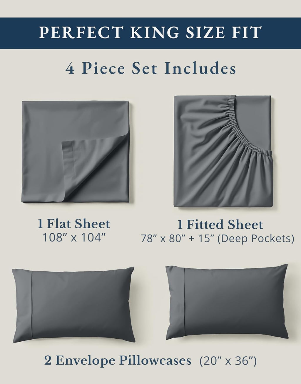 LaneLinen LANE LINEN 100% Organic Cotton Sheets King Size Machine Washable Fully Elasticized Soft & Comfy Mercerized Sustainably Produced A…