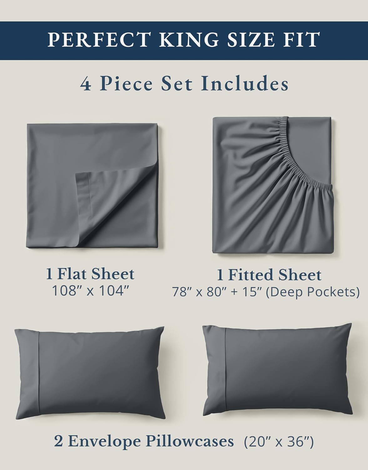 LaneLinen LANE LINEN 100% Organic Cotton Sheets King Size Machine Washable Fully Elasticized Soft & Comfy Mercerized Sustainably Produced A…