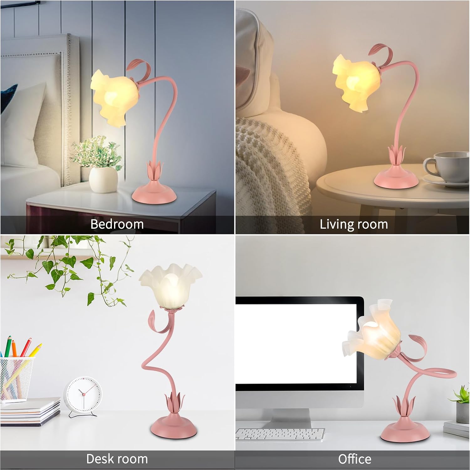 Cute Flower Desk Lamp, 3 Color Temperature Table Lamps with LED Bulb, Vintage Bedside Lamp, Reading Lamps with Soft Light for Bedroom…