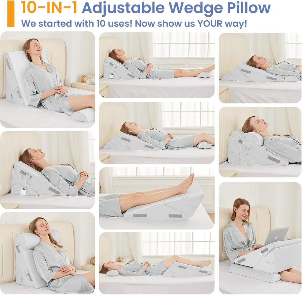 Sasttie Wedge Pillow Set for After Surgery, 3PCS Adjustable Bed Wedge Pillow Headboard with Memory Foam Neck Cushion – for Acid Reflux, Sle…