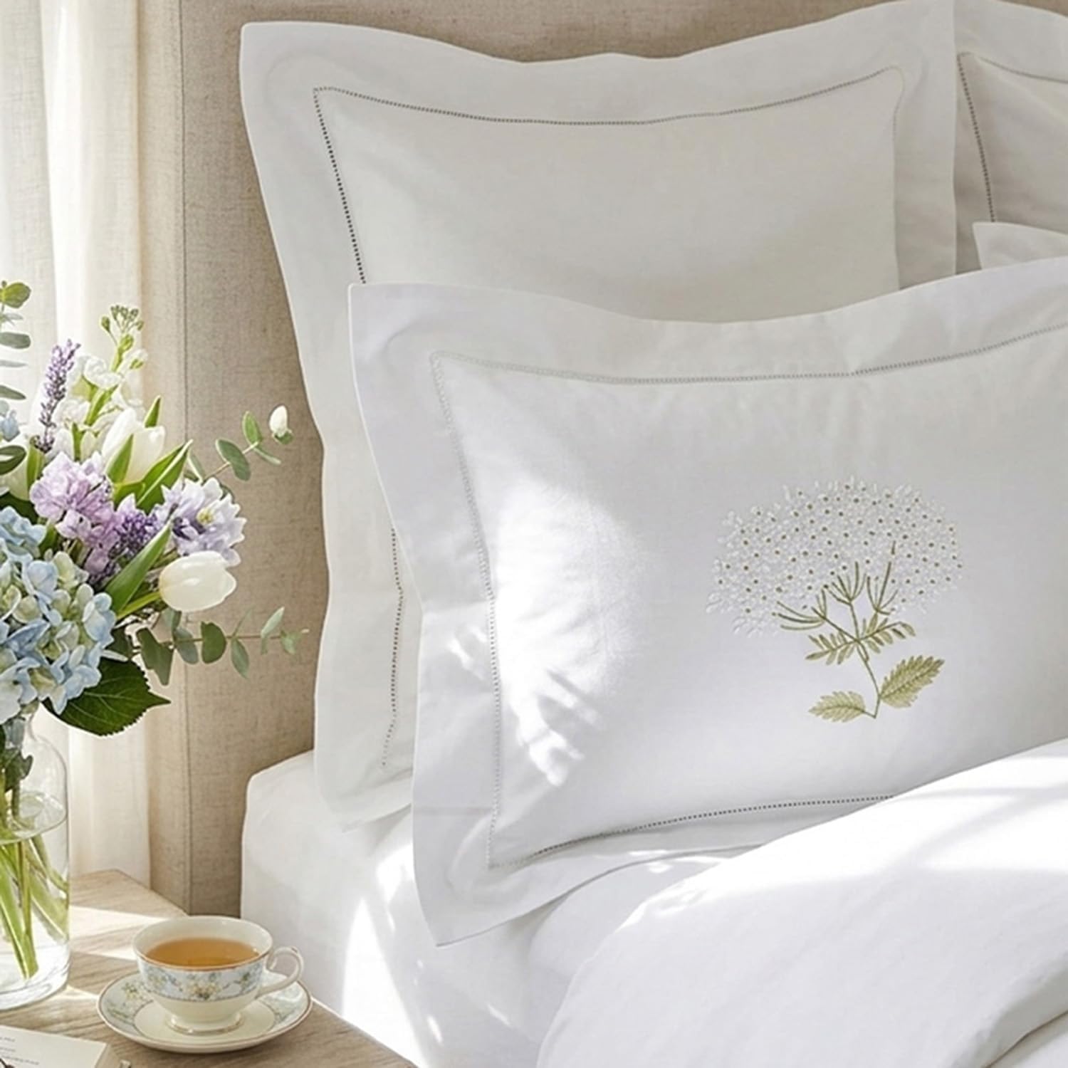Jacaranda Living Embroidered Boudoir Pillow Cover – Handcrafted Embroidery, Fine Italian Cotton, Decorative Pillow Accent for Bedroom &…