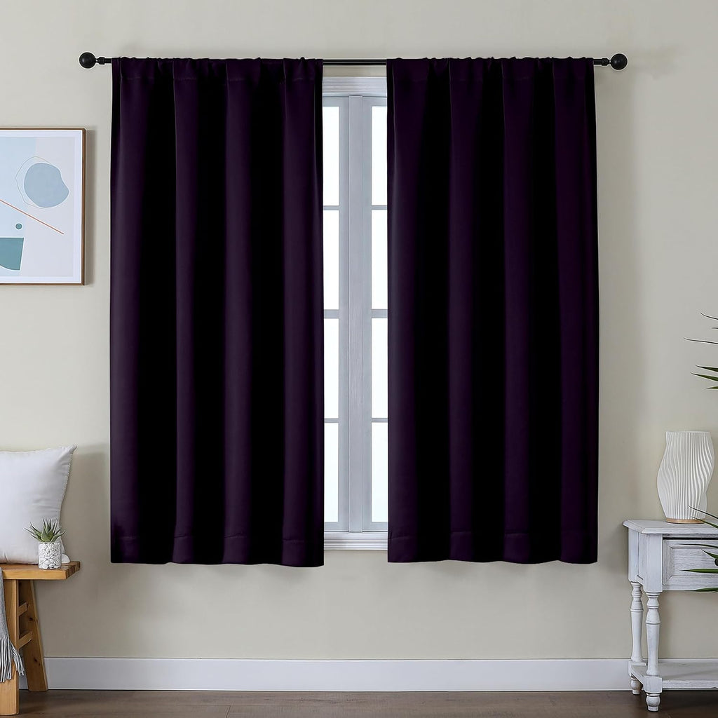 Simplebrand Ava Blackberry Short Blackout Curtains for Bedroom 54 Inches Long 2 Panels Set, Solid Thermal Insulated, Energy Saving Window T…