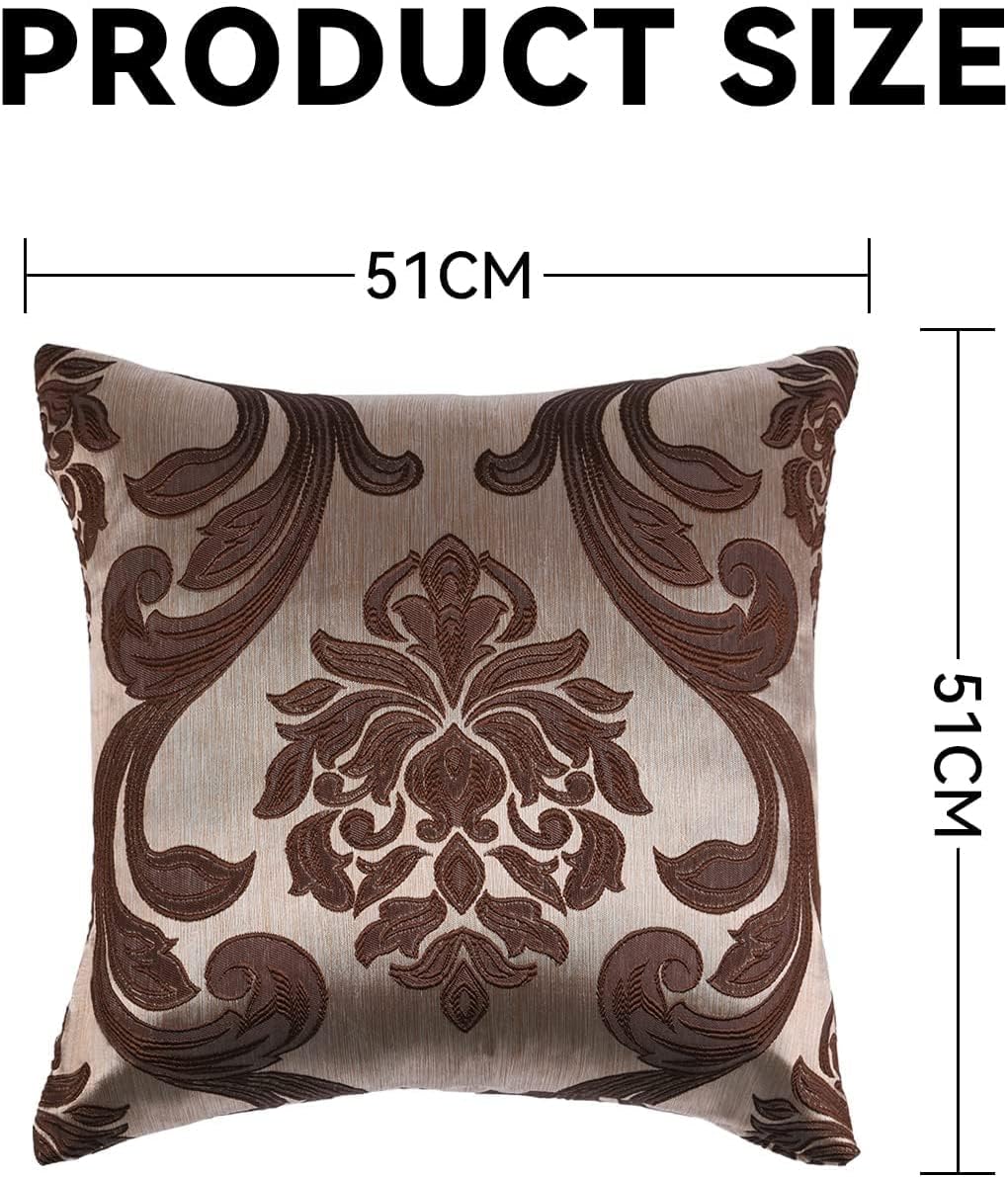 NAPEARL Throw Pillow Covers-Set of 2 Brown Beige Damask Jacquard Patterns, Luxury Satin Decorative Pillowcase for Couch, Sofa, Bed…