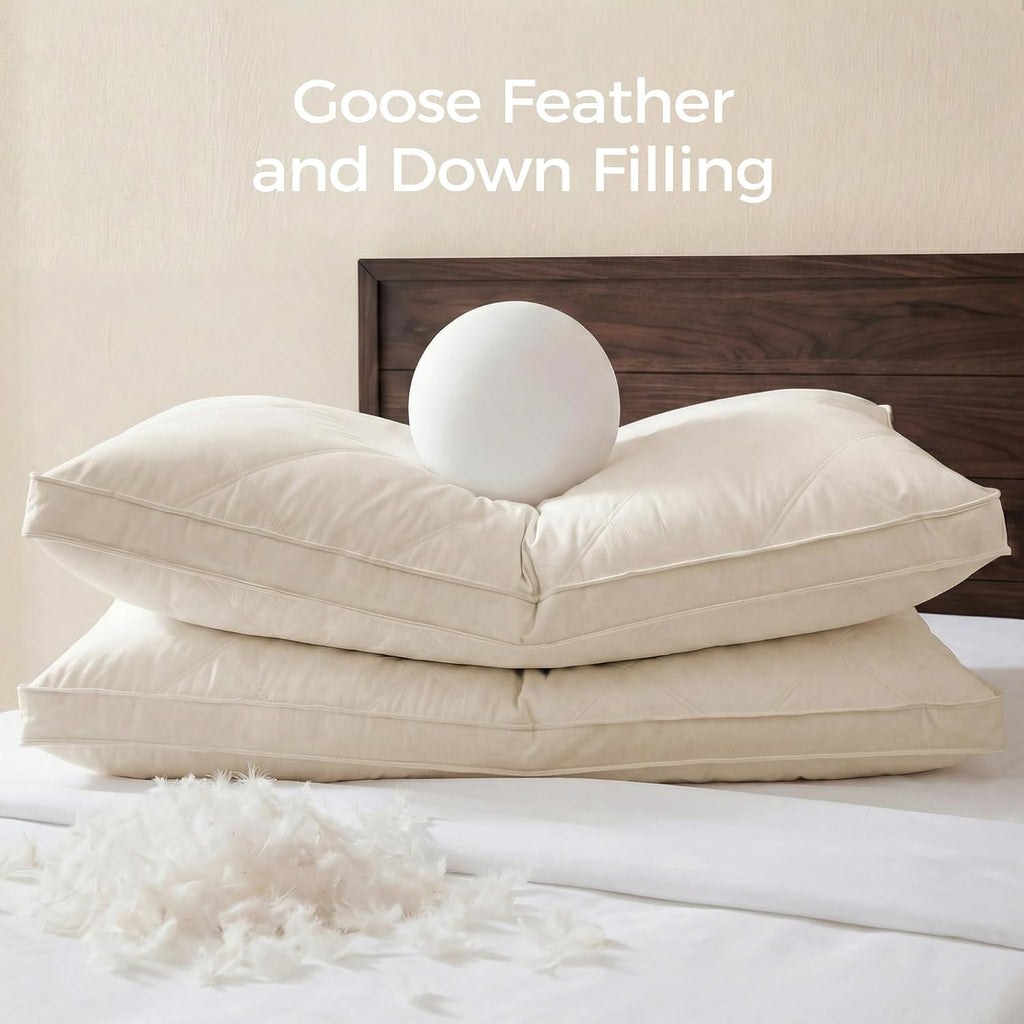 Puredown ® Goose Feathers and Down Pillows, 100% Organic Cotton Cover, Gusseted Pillow for Sleeping Hotel Collection Bed Pillows, King, Set…