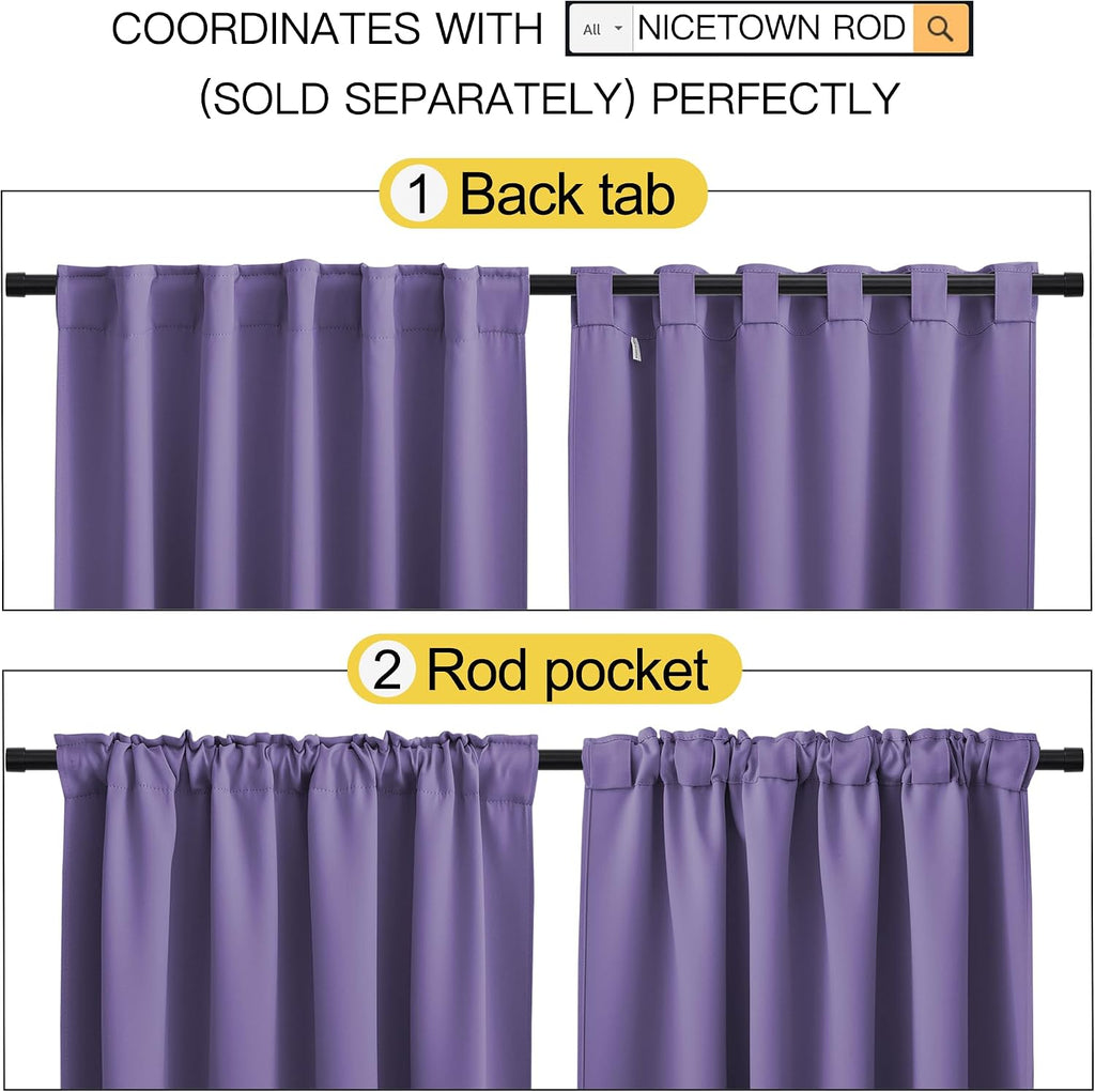 NICETOWN Blackout Curtain Panels for Kitchen - (Lilac Color) 34x63 Inch, 2 Panels Set, Thermal Insulated Room Darkening Blackout…