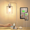 Innqoo Champagne Gold Industrial Bedside Table Lamp for Bedroom - Nightstand Lamps with USB C Charging Port, Fully Dimmable Black Ports…