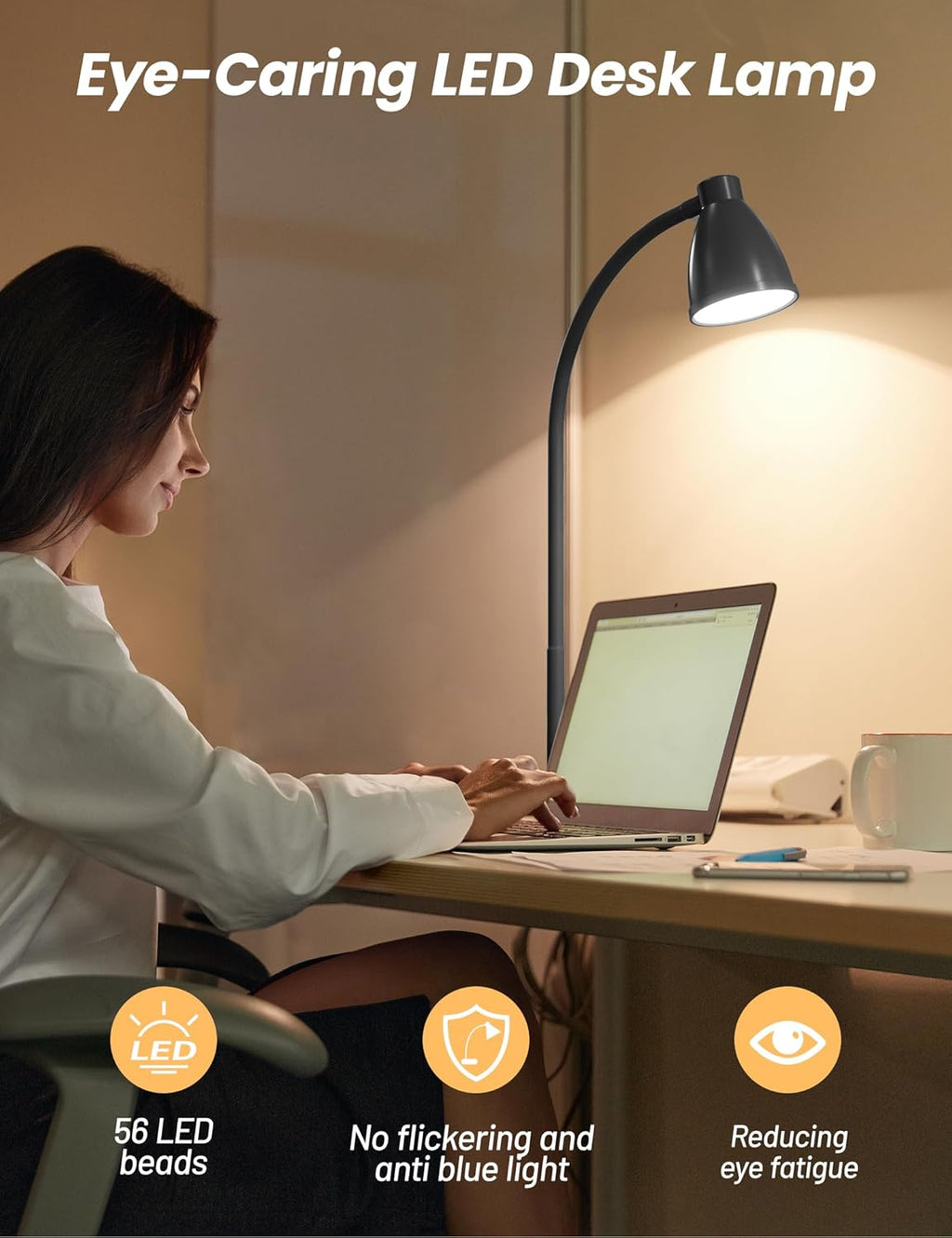 BOHON LED Desk Lamp with USB Charging Port 3 Color Modes Dimmable Reading Light Intelligent Induction Auto Dimming Task Lamp Neck…