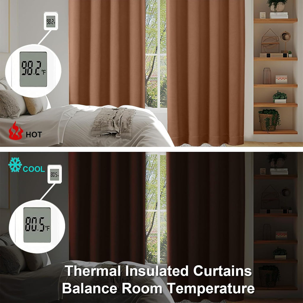 Simplebrand Ava Sun Baked Blackout Curtains for Bedroom 84 Inch Length 2 Panels Set, Solid Thermal Insulated Privacy Living Room Window Tre…