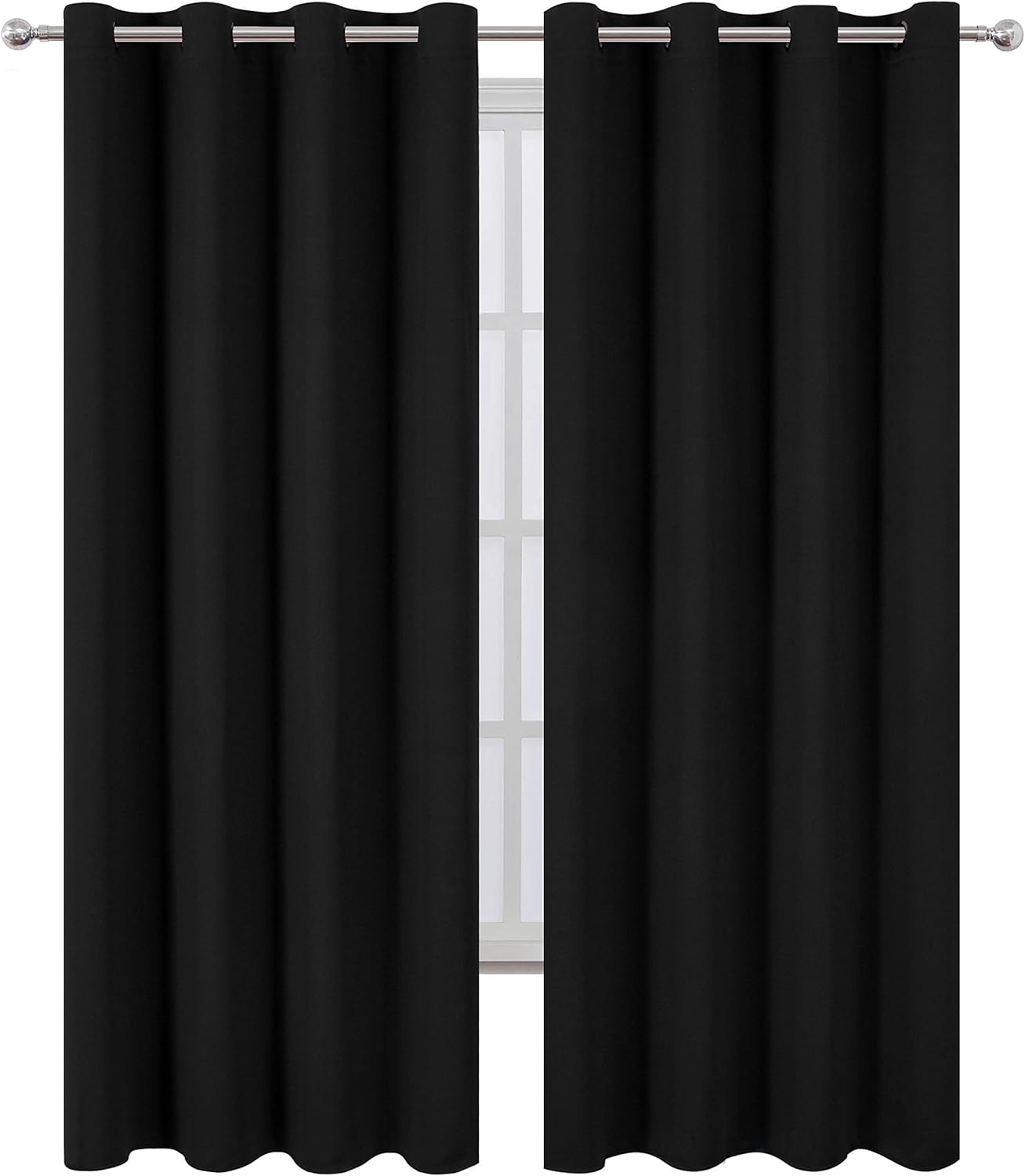 Lemomo Blackout Curtains 66 x 95 inch/Black Curtains Set of 2 Panels/Thermal Insulated Room Darkening Bedroom Curtains 95 inch Black