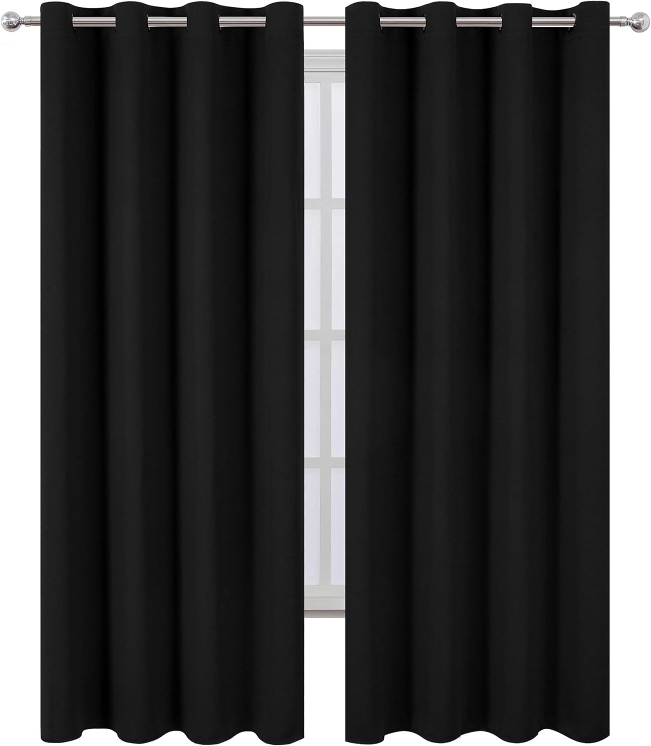 Lemomo Blackout Curtains 66 x 84 inch/Black Curtains Set of 2 Panels/Thermal Insulated Room Darkening Bedroom Curtains 84 inch Black