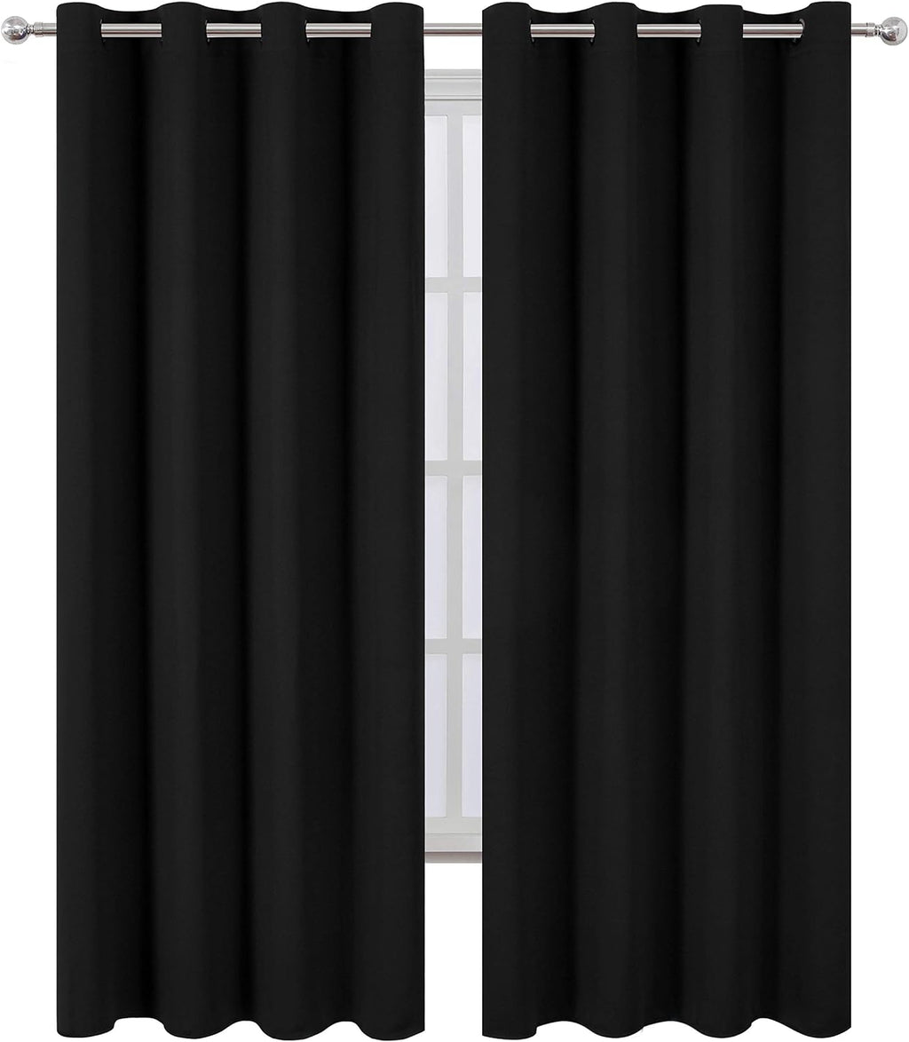 Lemomo Black Thermal Blackout Curtains/52 x 95 Inch/Set of 2 Panels Room Darkening Curtains for Bedroom 95 Inch Black