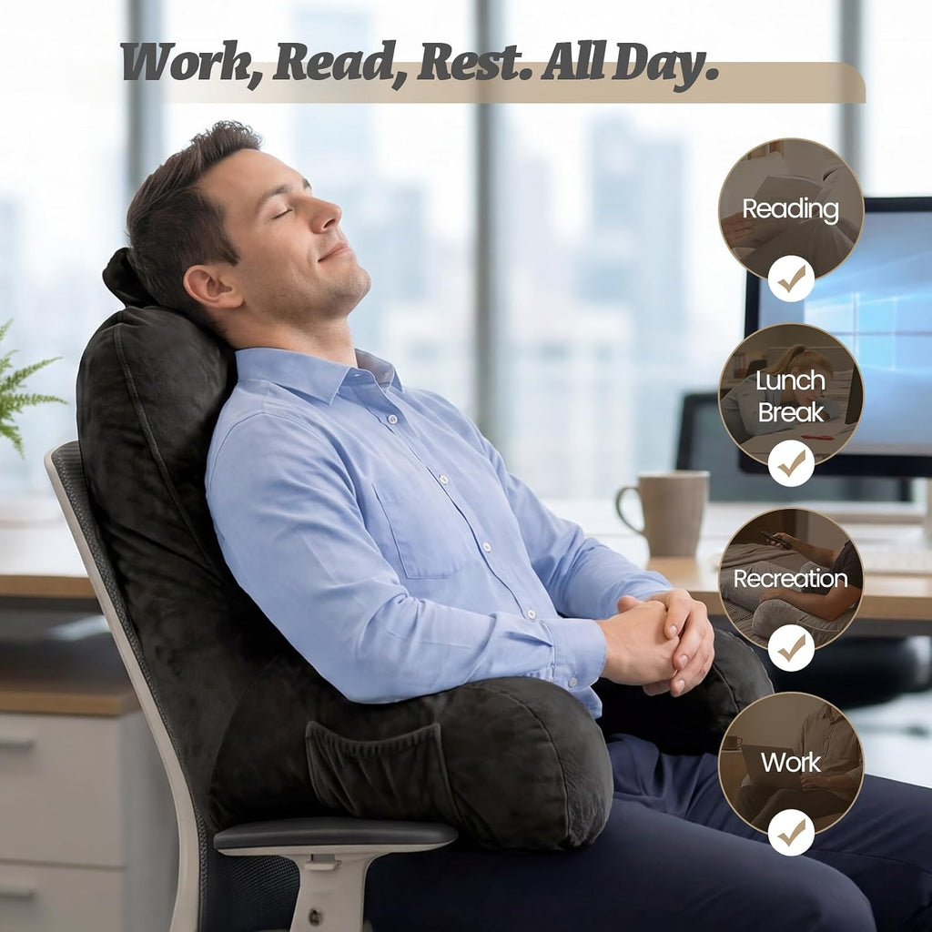 ACH Reading Pillow with Arms for Adults - Adjustable Memory Foam Bed Rest Pillow, Lumbar & Neck Back Support, Soft Velvet Cover Machine…