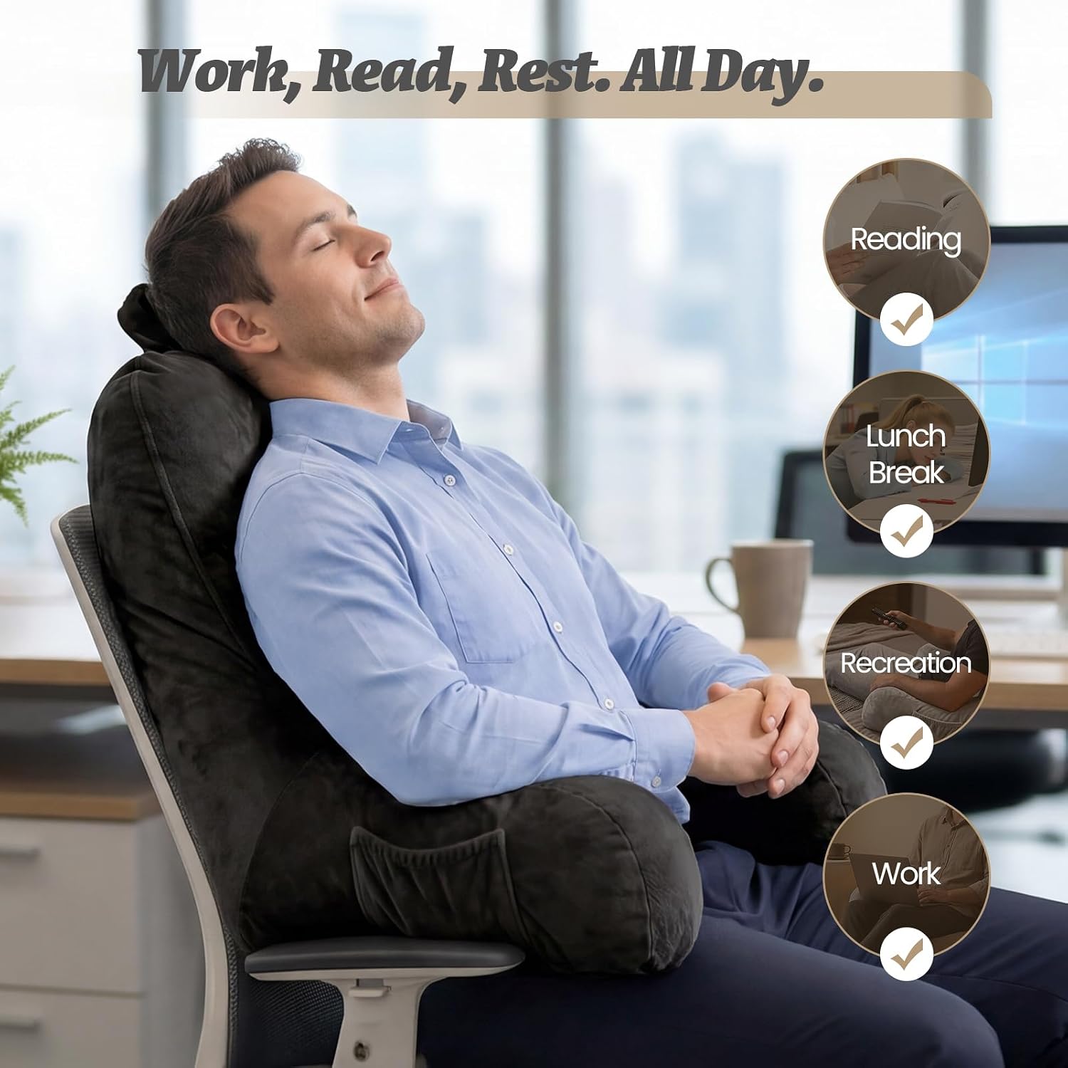 ACH Reading Pillow with Arms for Adults - Adjustable Memory Foam Bed Rest Pillow, Lumbar & Neck Back Support, Soft Velvet Cover Machine…