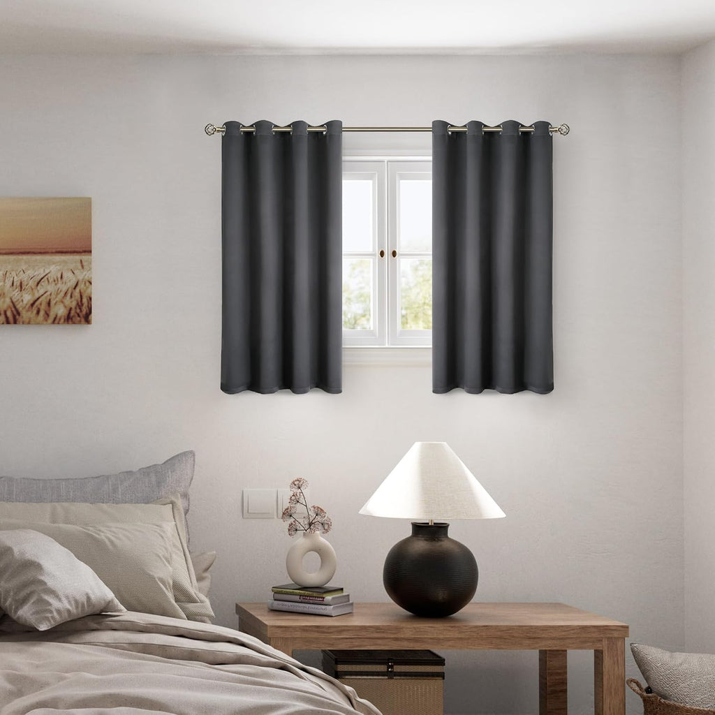 BGment Short 100% Blackout Curtains for Bedroom, Thermal Insulated Energy Efficiency Noise Reducing Grommet Curtains 45 Inch Length with Li…