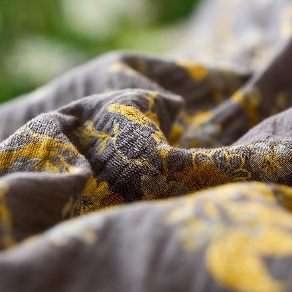 mixinni Vintage Floral Duvet Cover Queen Set - Gold Jacquard & Grey Reversible, 100% Yarn-Dyed Double-Layer Cotton, Breathable & Luxurious…