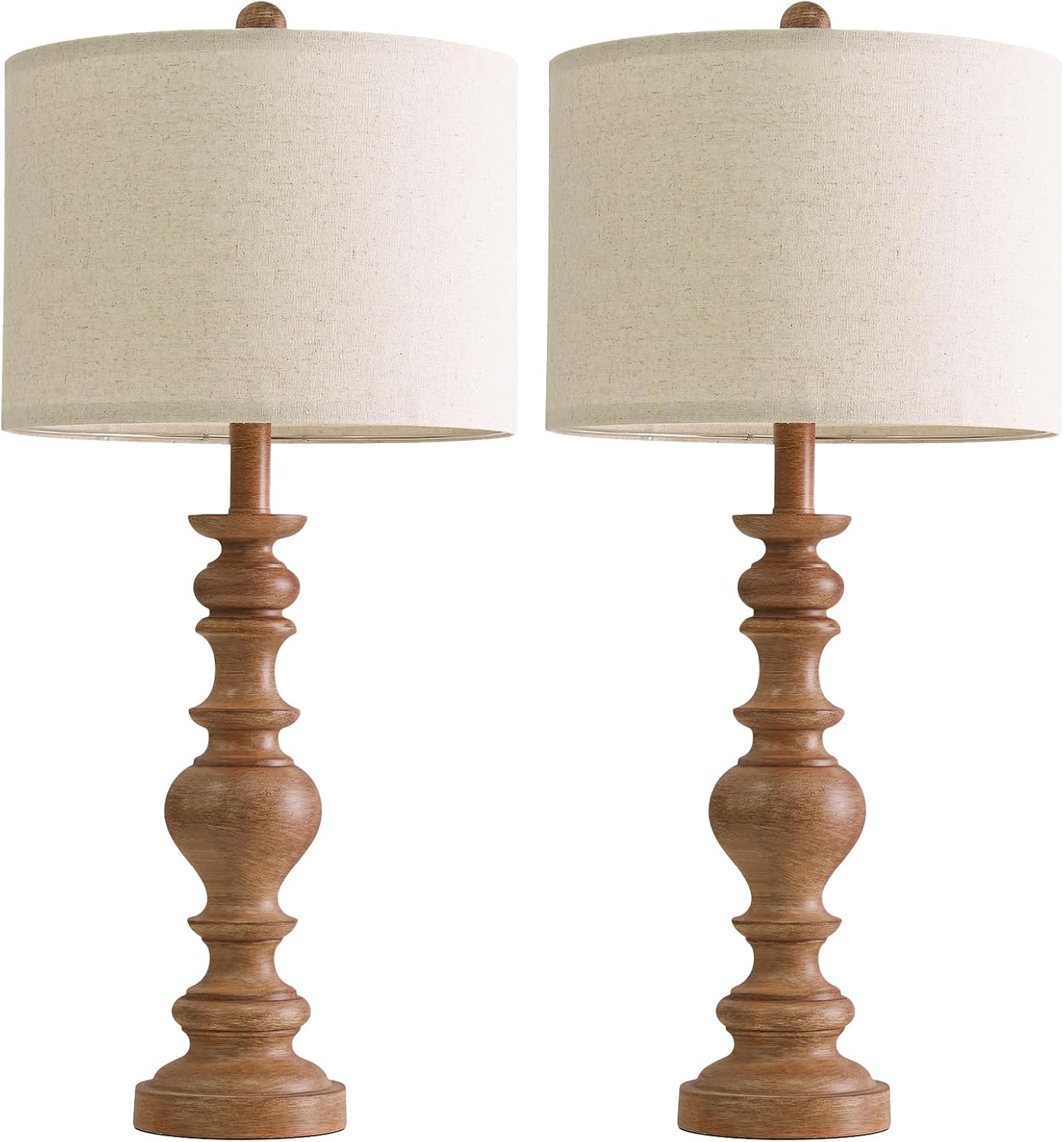 BOBOMOMO 27" Light Brown Table Lamps Set of 2, Large Farmhouse Resin Lamps with Linen Shades, Rustic Vintage Lamps for Living Room…