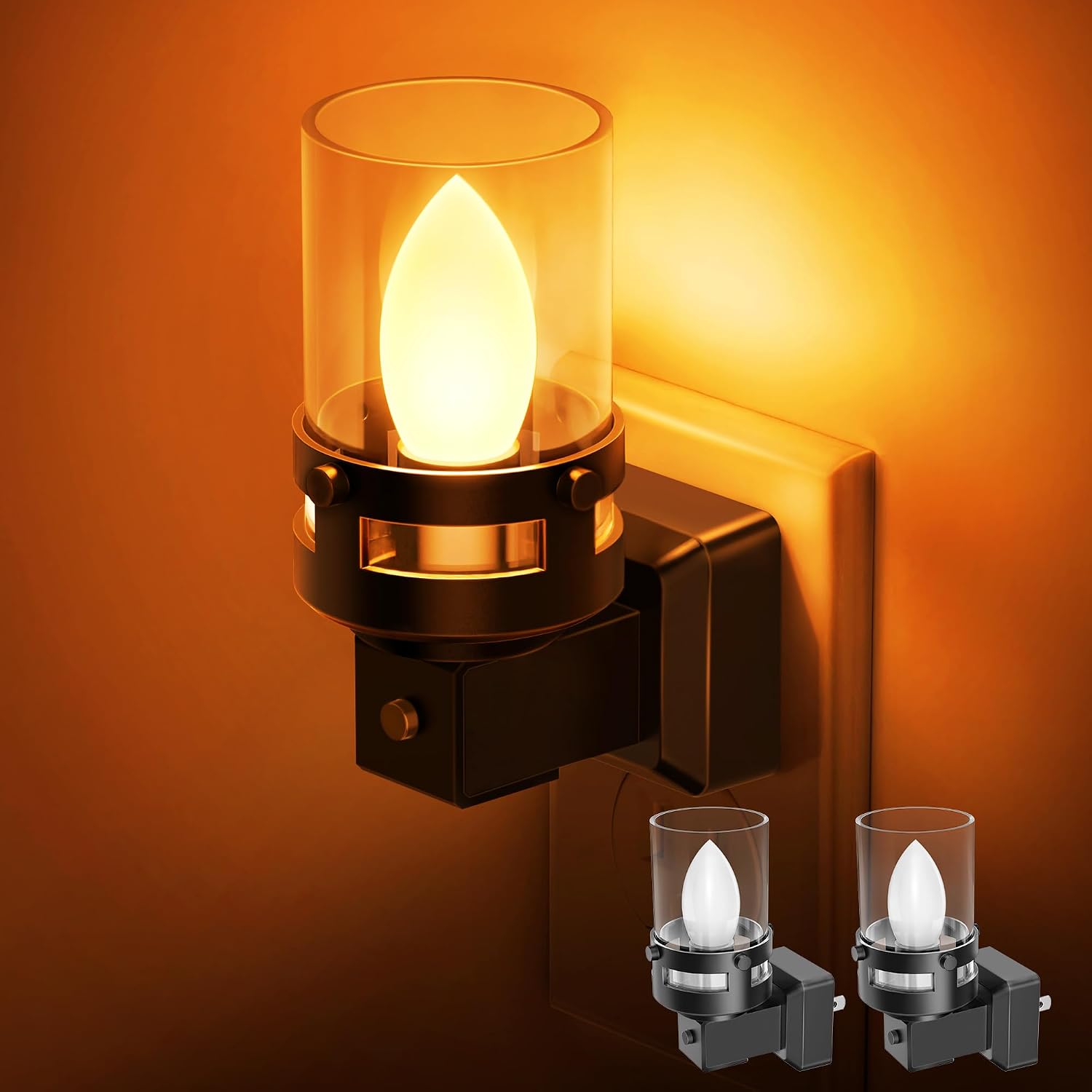Briignite Candle Night Light Plug in [2 Pack], Amber Night Lights Plug into Wall, LED Night Light with Dusk to Dawn Light Sensor, 1800K…