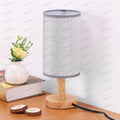 Gray Small Bedside Table Lamp for Bedroom, Natural Round Wood Base&Fabric Linen Shade, Cozy Night Table Light for Study Reading, Minimalist…