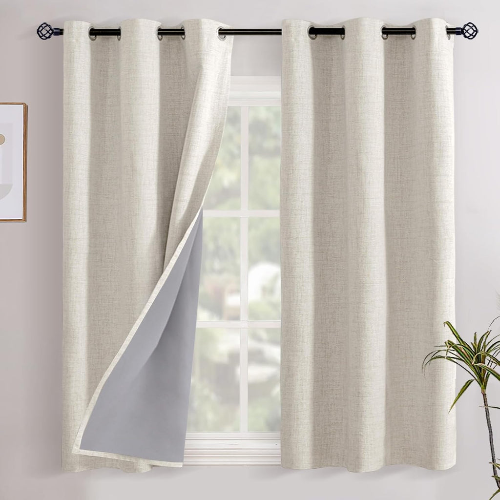 YoungsTex Linen Blackout Curtains 45 Inch Long for Bedroom, Short Thermal Insulated Black Out Drapes with Grommet Privacy for Kitchen Bathr…